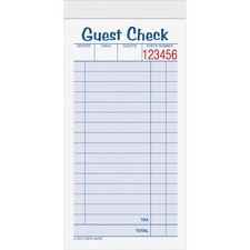 Tops TOP 45702 2-part Carbonless Guest Check Books - 2 Part - 3.37 X 5