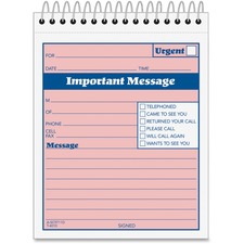 Tops ABF SC9711D Adams Spiral-bound Phone Message Booklet - 50 Sheet(s