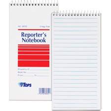 Tops TOP 80304 Reporter's Notebooks - 70 Sheets - Gregg Ruled - 4 X 8 