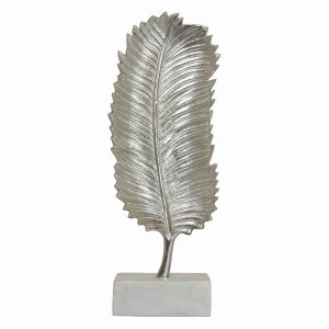 Plutus PBTH93133 Metal Leaf With Marble Base In Silver Metal