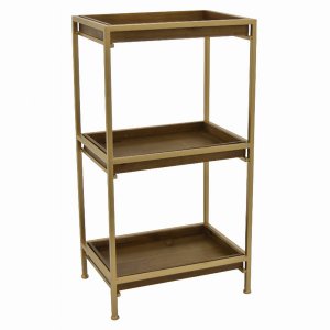 Plutus PBTH92080 Metalwood Plant Stand In Gold Metal