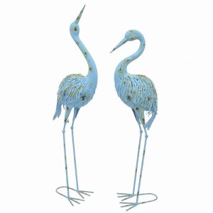 Plutus PBTH92793 Metal Crane In Blue Metal Set Of 2