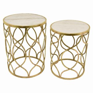 Plutus PBTH92921 Metal Marble Top Table In Gold Metal Set Of 2