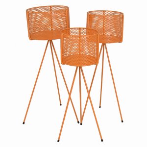 Plutus PBTH94692 Metal Plant Stand In Orange Metal Set Of 3