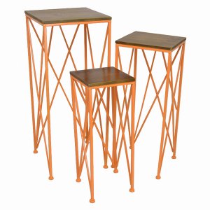 Plutus PBTH94689 Metalwood Plant Stand In Orange Metal Set Of 3