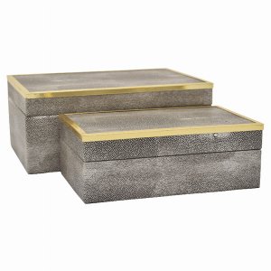 Plutus PBTH94471 Elegant Gray Wood Box Set Of 2 By