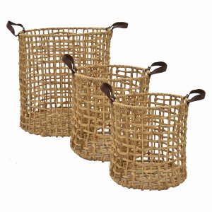 Plutus PBTH92747 Water Hyacinth Basket In Brown Natural Fiber Set Of 3