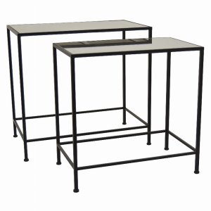 Plutus PBTH92611 Metal Plant Stand Mirrored In Black Metal Set Of 3