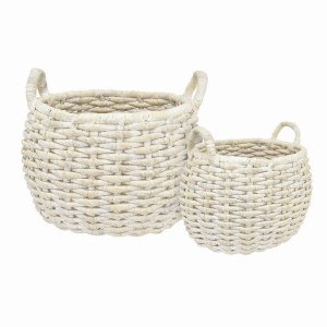 Plutus PBTH92989 Water Hyacinth Basket In White Natural Fiber Set Of 2