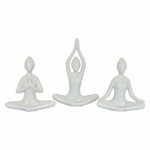 Plutus PBTH92788 Yoga Figurines-in White Porcelain Set Of 3