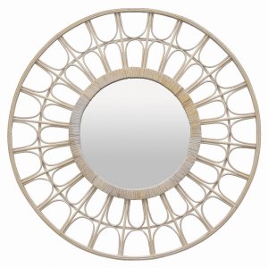 Plutus PBTH93111 Rattan Wall Mirror In White Natural Fiber