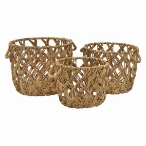 Plutus PBTH92653 Water Hyacinth Basket In Brown Natural Fiber Set Of 3