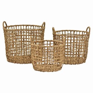 Plutus PBTH94707 Water Hyacinth Basket In Brown Natural Fiber Set Of 3