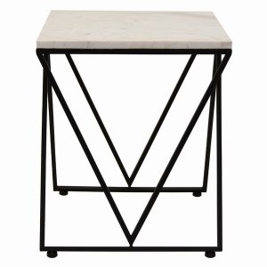 Plutus PBTH94831 Metal  Marble Table In White Metal