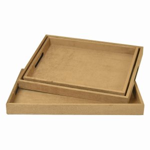 Plutus PBTH94527 Wood Tray Set Of 3 In Brown Pu-faux Leather