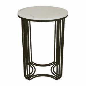 Plutus PBTH92720 Blk Metal Mrbl Top Plant Stand In Black Metal