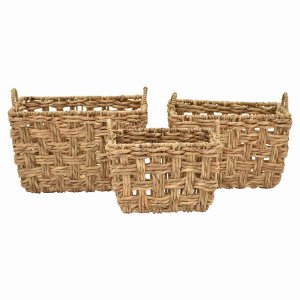 Plutus PBTH94706 Water Hyacinth Basket In Brown Natural Fiber Set Of 3