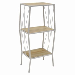 Plutus PBTH92129 3 Tier Bookshelf White Metal Frame, Wood Shelves