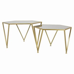 Plutus PBTH93072 Metal Mirrored Plant Stand In Gold Metal Set Of 2