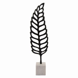 Plutus PBTH93173 Metal Leaf With Marble Base In Black Metal