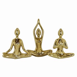 Plutus PBTH92709 Yoga Figurines-in Silver Porcelain Set Of 3