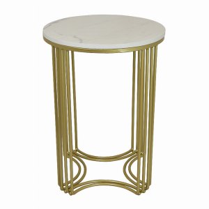 Plutus PBTH92225 Metal Marble Top Plant Stand In Gold Metal