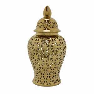 Plutus PBTH94172 Ceramic Pierced Jar-gold In Gold Porcelain