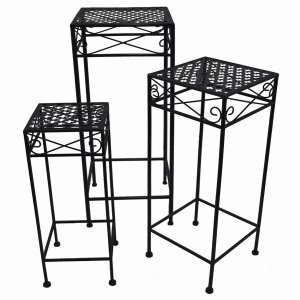 Plutus PBTH93600 Metal Plant Stand In Black Metal Set Of 3