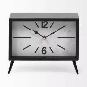 Homeroots.co 376227 Rectangular Black Metal Desktable Clock