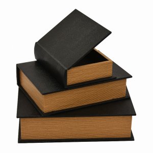 Plutus PBTH94783 Wood Book Box  In Black Wood Set Of 3