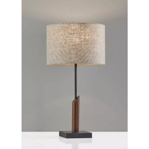 Homeroots.co 372734 Sculptural Wood Black Metal Table Lamp