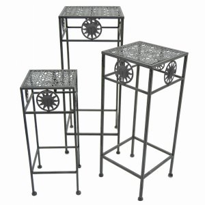 Plutus PBTH93598 Metal Plant Stand In Gray Metal Set Of 3