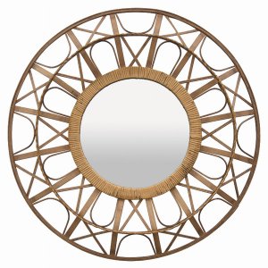 Plutus PBTH93109 Rattan Wall Mirror In Brown Natural Fiber