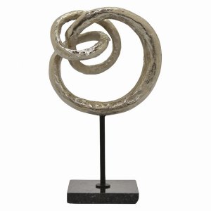 Plutus PBTH94188 Abstract Decor With Marble Base In Silver Metal