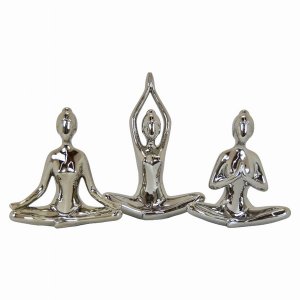 Plutus PBTH92710 Yoga Figurines-in Silver Porcelain Set Of 3