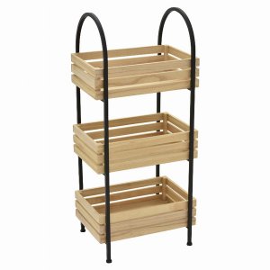 Plutus PBTH92879 Woodmetal Plant Stand In Brown Metal