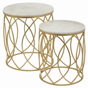 Plutus PBTH92432 Metalmarble Plant Stand In Gold Metal Set Of 2