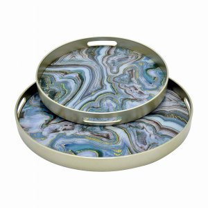 Plutus PBTH93628 Tray Set Of 2 In Multi-colored Glass