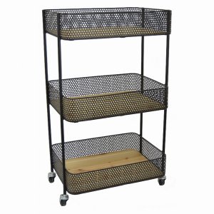 Plutus PBTH93480 Metal With Wood Plant Stand In Black Metal