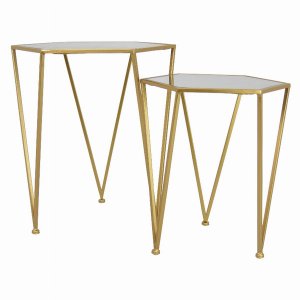 Plutus PBTH93074 Metalmarble Plant Stand In Gold Metal Set Of 2