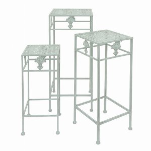 Plutus PBTH93672 Metal Plant Stand In Green Metal Set Of 3