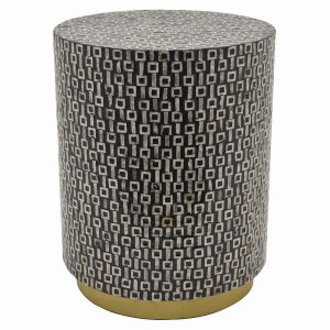 Plutus PBTH94131 Wood Side Table With Capiz In Black Wood