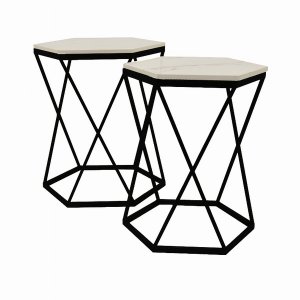 Plutus PBTH92721 Metal Marble Plant Stand In Black Metal Set Of 2