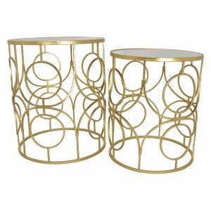 Plutus PBTH92928 Metal Mirrored Plant Stand In Gold Metal Set Of 2