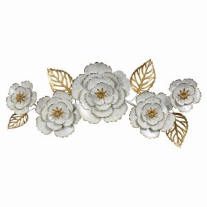 Plutus PBTH92576 Flower Wall Decor In White Metal