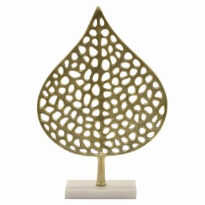 Plutus PBTH92974 Metal Leaf With Marble Base In Gold Metal