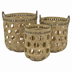 Plutus PBTH93855 Woodbamboo  Basket Set Of 3 In Brown Natural Fiber