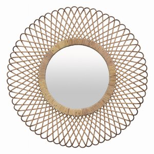 Plutus PBTH92395 Wall Decorative  Mirror In Brown Natural Fiber