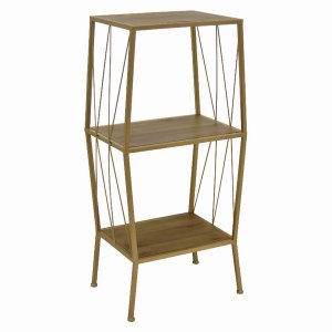 Plutus PBTH92130 3 Tier Bookshelf Gold Metal Frame, Wood Shelves