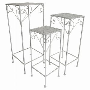 Plutus PBTH93014 Metal Plant Stand Square In White Metal Set Of 3